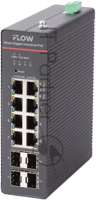 Коммутатор промышленный iFLOW F-SW-IM612HPOE-PM-8G4GO, 8×1 Гбит/с PoE + 4×1 Гбит/с SFP, настраиваемый