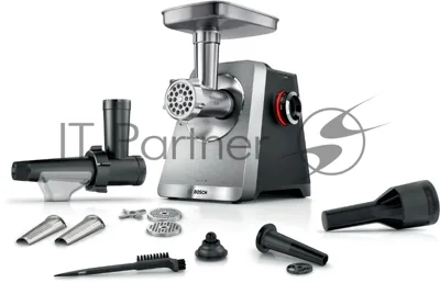 Мясорубка электрическая Bosch Series 8 MFWS835M черный, 2500 Вт, 4.5 кг/мин, реверс, защита от перегрузки, металлический лоток, насадки - 6