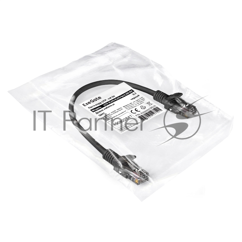 Патч-корд ExeGate UTP-RJ45-RJ45-5e-0,3M-BK, UTP, cat.5e, 0.3м, черный