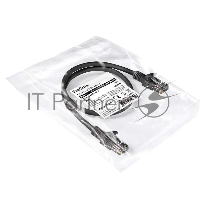 Патч-корд ExeGate UTP-RJ45-RJ45-5e-0,5M-BK, UTP, cat.5e, 0.5м, черный