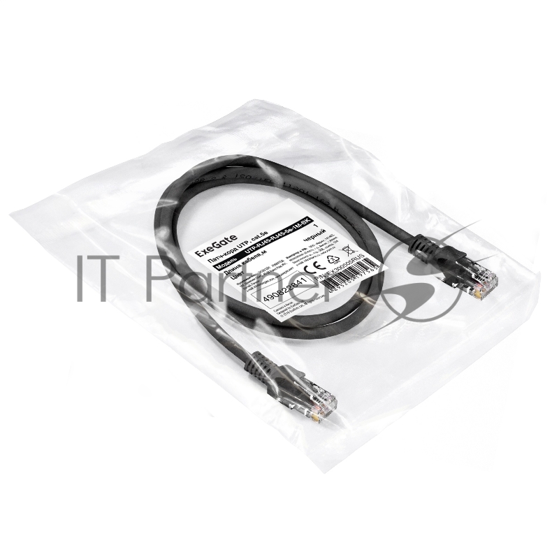 Патч-корд ExeGate UTP-RJ45-RJ45-5e-1M-BK, UTP, cat.5e, 1м, черный