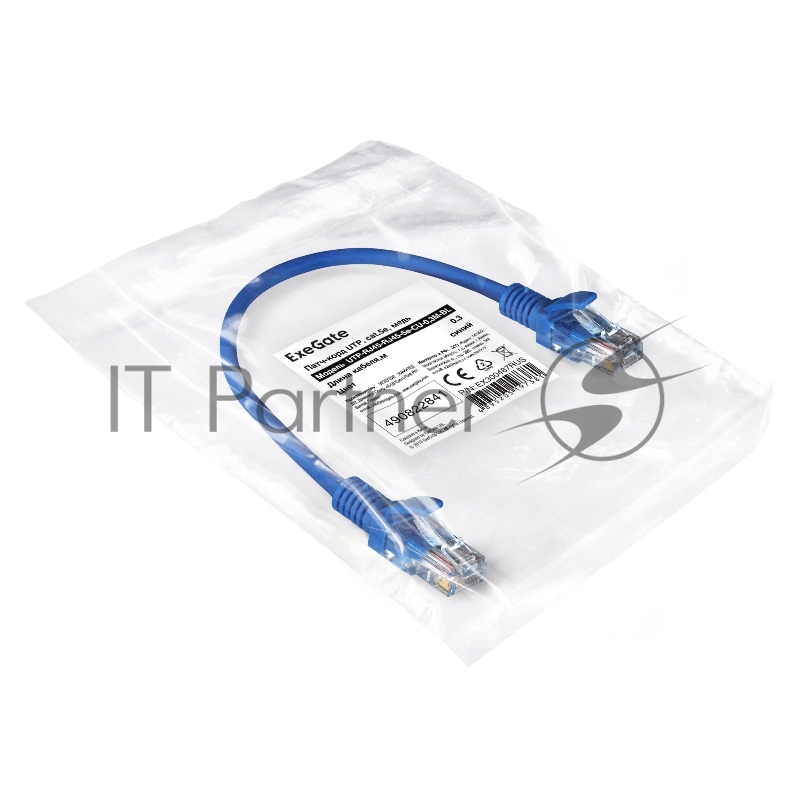 Патч-корд медный ExeGate UTP-RJ45-RJ45-5e-CU-0,3M-BL, UTP, cat.5e, 0.3м, синий