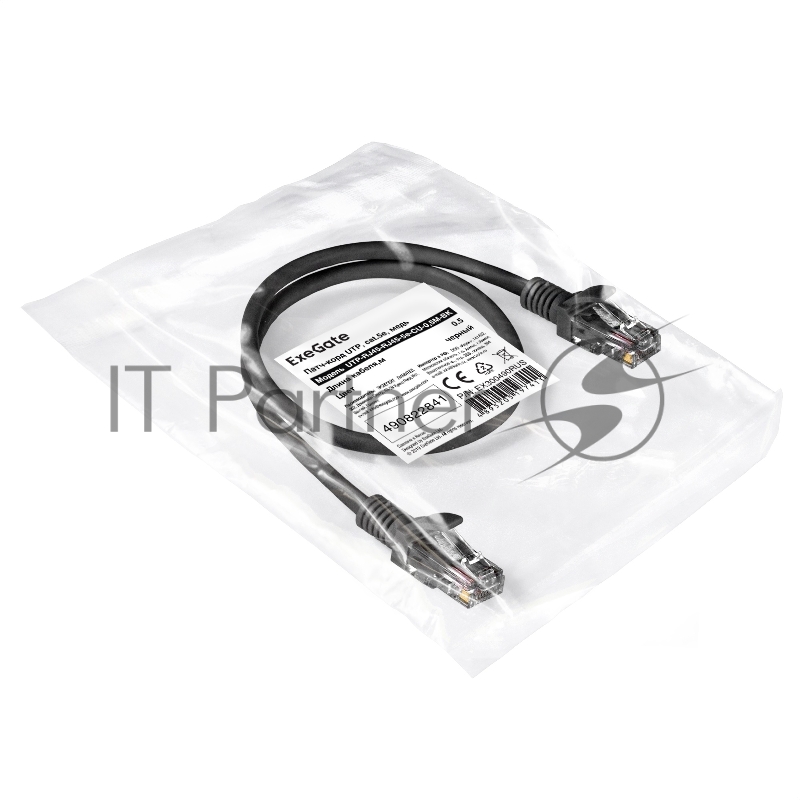 Патч-корд медный ExeGate UTP-RJ45-RJ45-5e-CU-0,5M-BK, UTP, cat.5e, 0.5м, черный