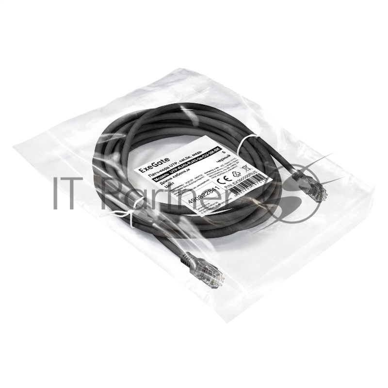 Патч-корд медный ExeGate UTP-RJ45-RJ45-5e-CU-5M-BK, UTP, cat.5e, 5м, черный