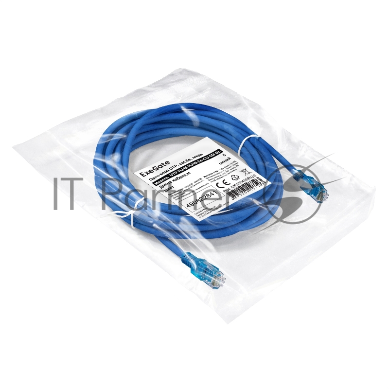 Патч-корд медный ExeGate UTP-RJ45-RJ45-5e-CU-5M-BL, UTP, cat.5e, 5м, синий