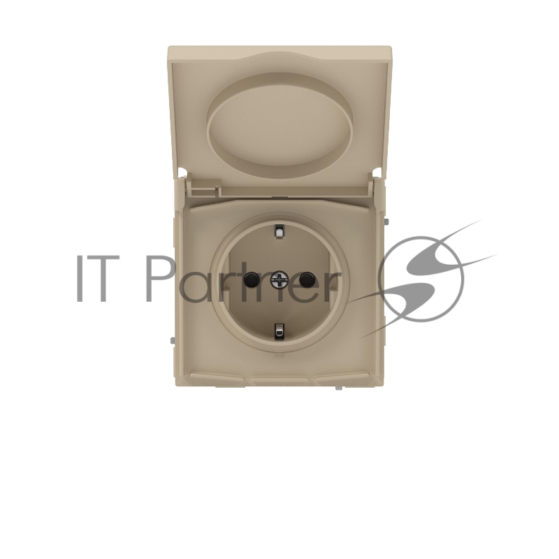 Розетка силовая, 2P+E, с з/ш, с крышкой, IP44, ванильный марципан