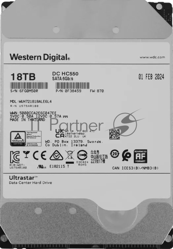 Жесткий диск HDD WD Ultrastar DC HC550 18Tb 7200rpm SATA 512Mb 3.5"