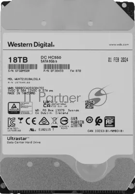Жесткий диск HDD WD Ultrastar DC HC550 18Tb 7200rpm SATA 512Mb 3.5"