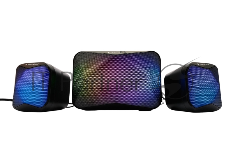 Акустическая система 2.1 Gembird SPK-21R, 11Вт, пластик, рег.громкости, RGB подсветка, черный