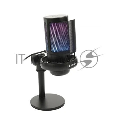 Микрофон конденсаторный Gembird M-01N, подсветка RGB, шумоподавление, настольный держатель, черный