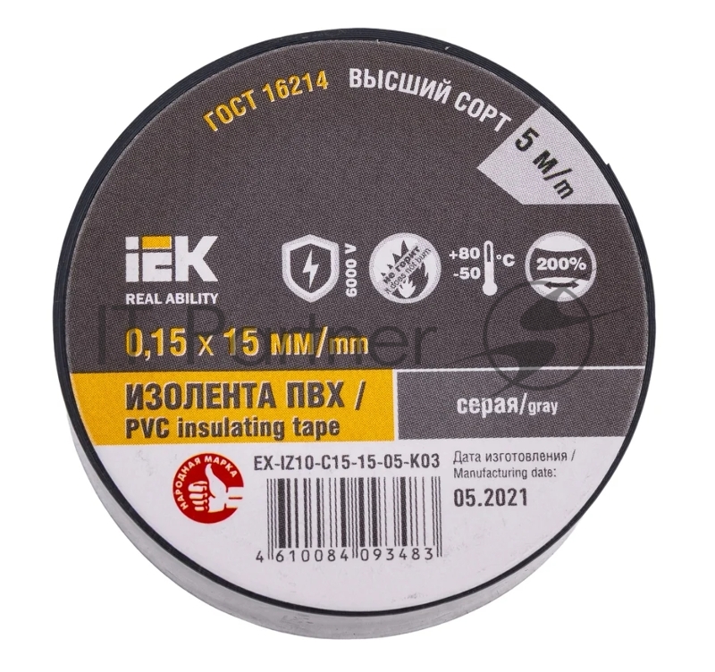 Изолента IEK EX-IZ10-C15-15-05-K03 MIXTAPE 7, Серая, 15мм, 5м
