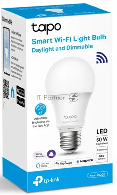 Умная Wi-Fi лампа TP-Link Smart Wi-Fi Light Bulb, Daylight & Dimmable, SPEC: 2.4 GHz, IEEE 802.11b/g/n