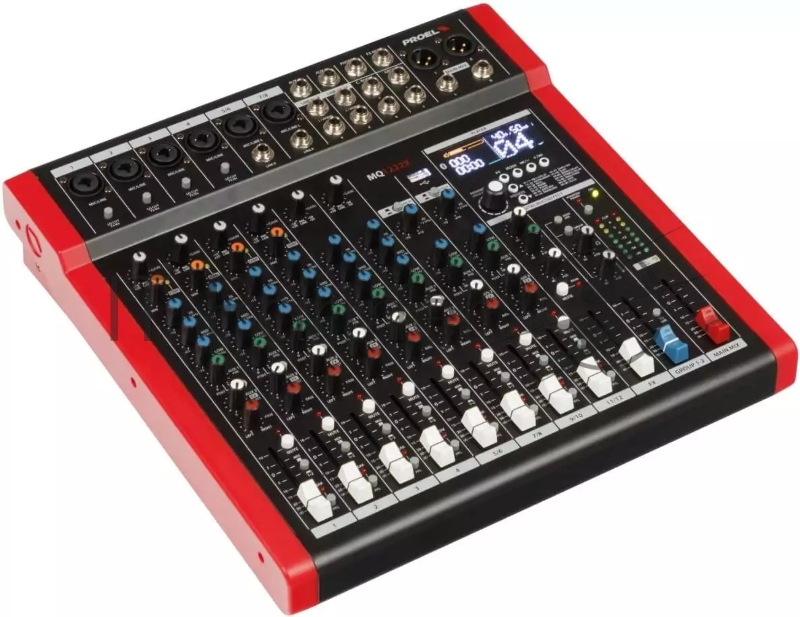 Микшерный пульт PROEL [MQ1222X] 12-ти канальный, 24 бит/48 кГц DSP, Bluetooth, медиа-плеер, 4x Combo XLR мик./лин. входа, 2x XLR+1/4" TRS (L/R) стерео мик./лин. входа, 2x XLR+1/4" TRS Main вых., 2x2 USB аудио интерфейс, 2x USB-A порта