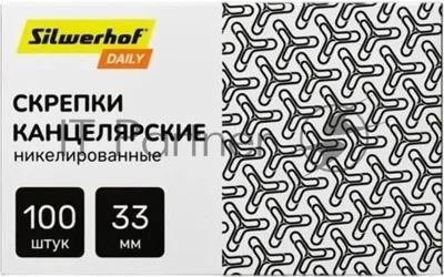 Скрепки Silwerhof DAILY никель 33мм (упак.:100шт) картонная коробка