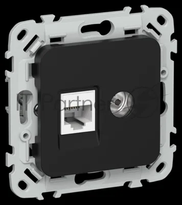 Розетка 2-местная RJ45/TV категория 5Е UTP РКТВ5е-2-0-ФлЧ черный FLITE