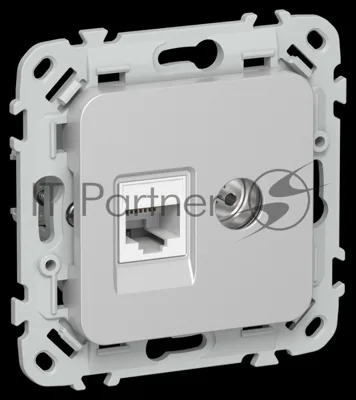 Розетка 2-местная RJ45/TV категория 5Е UTP РКТВ5е-2-0-ФлА алюминий FLITE