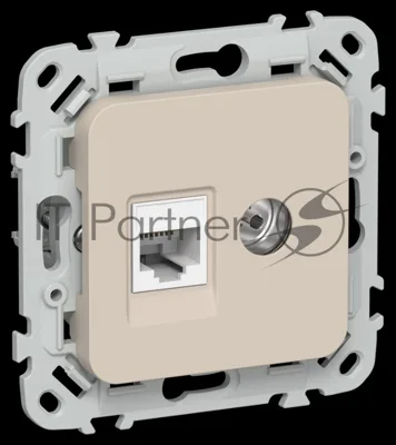 Розетка 2-местная RJ45/TV категория 5Е UTP РКТВ5е-2-0-ФлЛ льняной FLITE