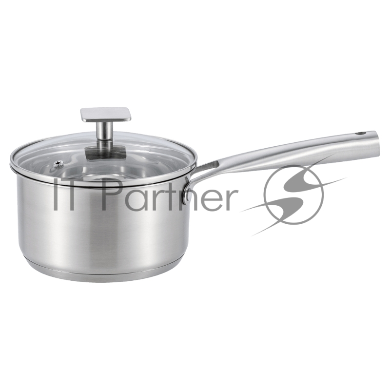 Ковш MAUNFELD FLORENCE MF18FR01SP из нержавеющей стали со стеклянной крышкой, 16 см, 1,8 л