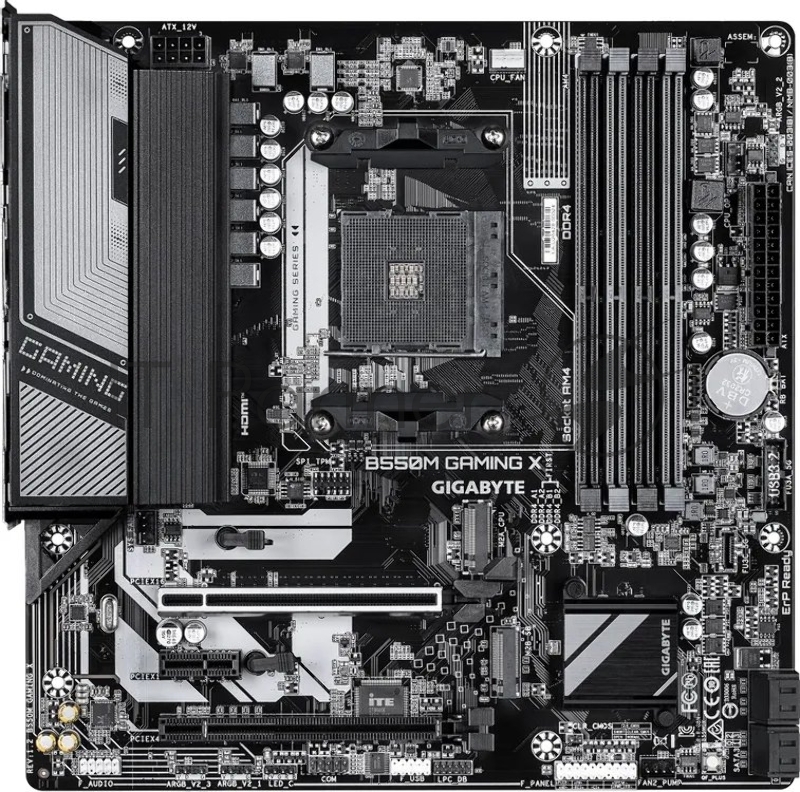 Материнская плата Gigabyte B550M GAMING X, AM4, AMD B550, 4xDDR4, 4xSATA, 2xM.2 PCIe 4.0/3.0, 1xPCIe 4.0 x16, 1xPCIe 3.0 x16 (x4), 1xPCIe 3.0 x1, 1xHDMI, 1xDisplayPort, 1x1Gb LAN, 4xUSB 3.2 Gen1, 2xUSB 2.0, 3x3.5 мм, 7.1, microATX