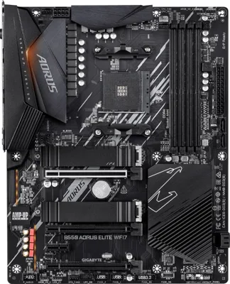 Материнская плата Gigabyte B550 AORUS ELITE WIFI7, AM4, AMD B550, 4xDDR4, 4xSATA 6Gb/s, 2xM.2, 1xPCIe 4.0 x16, 2xPCIe 3.0 x16, 1xPCIe 3.0 x1, 1xHDMI, 1xDisplayPort, 1x2.5GbE LAN, 2xUSB 3.2 Gen 2 Type-A, 3xUSB 3.2 Gen 1, 2xUSB 2.0, 5x3.5 мм, 7.1, ATX