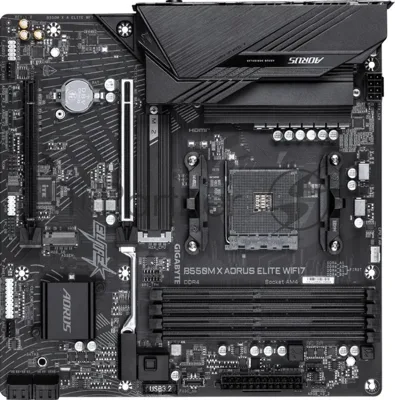 Материнская плата Gigabyte B550M X AORUS ELITE WIFI7, AM4, AMD B550, 4xDDR4, 4xSATA, 2xM.2, 1xPCIe 4.0 x16, 1xPCIe 3.0 x4, 1xHDMI, 1xDisplayPort, 1x 2.5Gb LAN, 5xUSB 3.2 Gen 1, 1xUSB Type-C, 2xUSB 2.0, 3x3.5 мм, 7.1, microATX