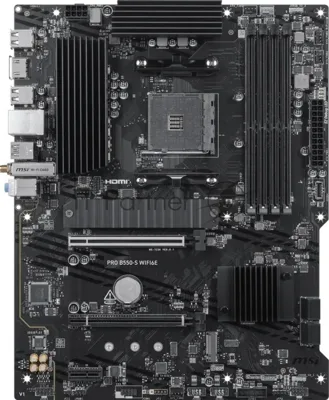 Материнская плата MSI PRO B550-S WIFI6E, AM4, AMD B550, 4xDDR4, 4xSATA, 2xM.2 PCIe, 1xHDMI, 1x 1Gb LAN, 8xUSB (4xUSB 2.0, 2xUSB 3.2 Gen1, 1xUSB 3.2 Gen2 Type-A, 1xUSB 3.2 Gen2 Type-C), 3x3.5 мм, 7.1, ATX