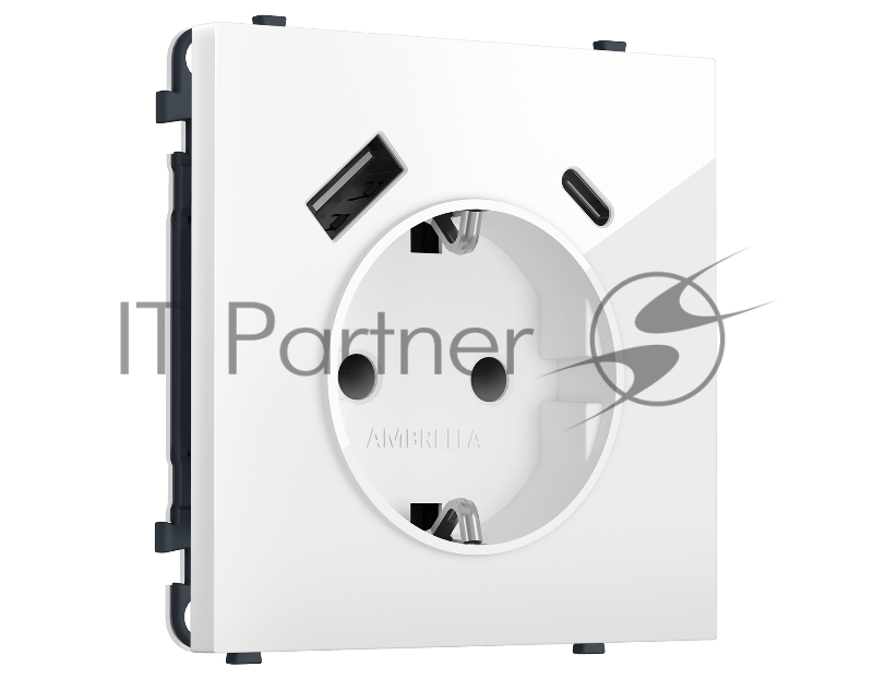 Комплект механизма электрической розетки SIGMA Белый глянец 2USB A+C 20W (быст. зар.) с/з с/ш 16A-250V QUANT PRO (SP1100, PR160)