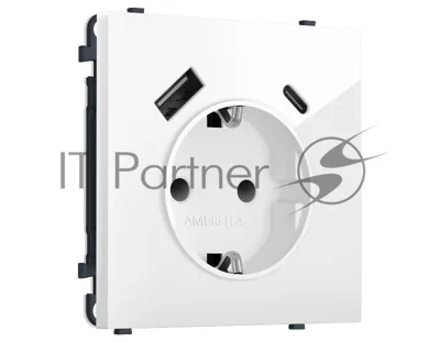 Комплект механизма электрической розетки SIGMA Белый глянец 2USB A+C 20W (быст. зар.) с/з с/ш 16A-250V QUANT PRO (SP1100, PR160)
