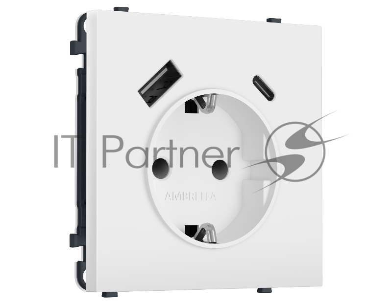 Комплект механизма электрической розетки SIGMA Белый матовый 2USB A+C 20W (быст. зар.) с/з с/ш 16A-250V QUANT PRO (SP1300, PR160)