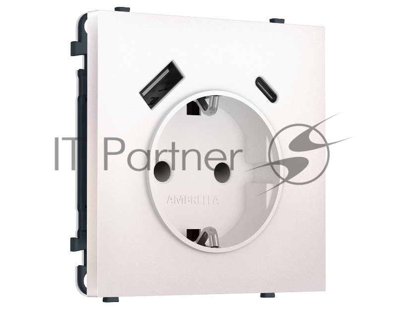 Комплект механизма электрической розетки SIGMA Жемчуг 2USB A+C 20W (быст. зар.) с/з с/ш 16A-250V QUANT PRO (SP2100, PR160)