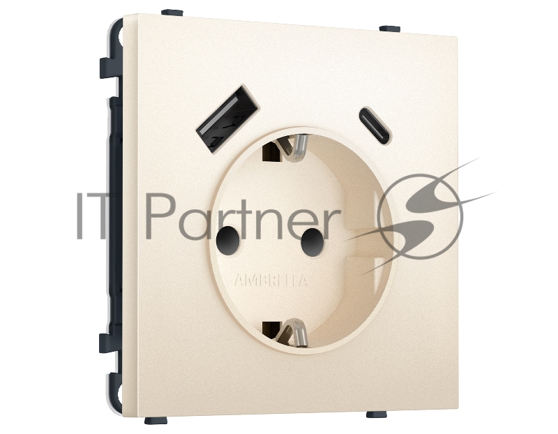 Комплект механизма электрической розетки SIGMA Жемчужно-кремовый 2USB A+C 20W (быст. зар.) с/з с/ш 16A-250V QUANT PRO (SP2500, PR160)