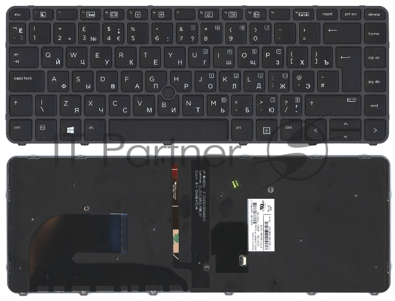 Клавиатура для ноутбука HP EliteBook 745 G3 черная с черной рамкой с указателем и подсветкой