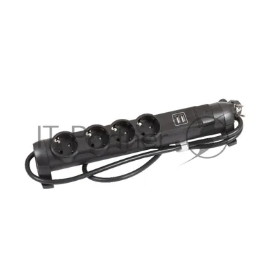 Удлинитель У04К 4 места 2P+PE 1,5м 3х1,5мм2 16А USB A+C 20Вт черный COMFORT
