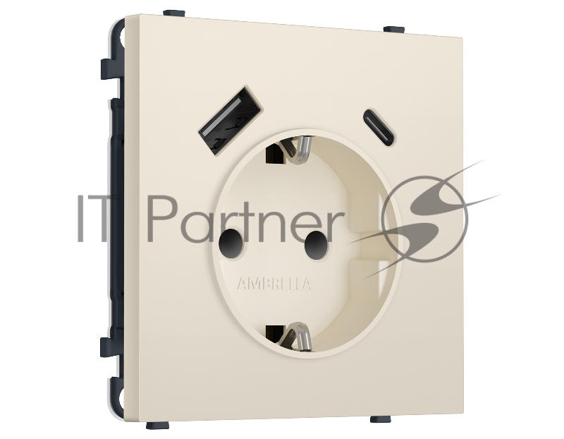 Комплект механизма электрической розетки SIGMA Бежевый матовый 2USB A+C 20W (быст. зар.) с/з с/ш 16A-250V QUANT PRO (SP3300, PR160)