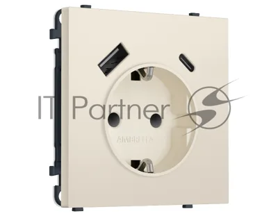 Комплект механизма электрической розетки SIGMA Бежевый матовый 2USB A+C 20W (быст. зар.) с/з с/ш 16A-250V QUANT PRO (SP3300, PR160)