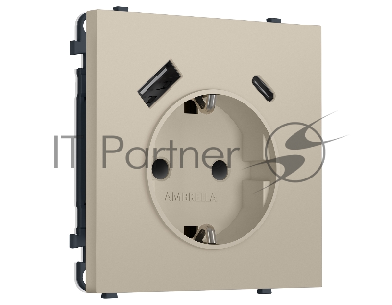 Комплект механизма электрической розетки SIGMA Кашемир 2USB A+C 20W (быст. зар.) с/з с/ш 16A-250V QUANT PRO (SP3500, PR160)
