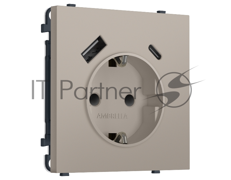 Комплект механизма электрической розетки SIGMA Серо-бежевый матовый 2USB A+C 20W (быст. зар.) с/з с/ш 16A-250V QUANT PRO (SP3700, PR160)