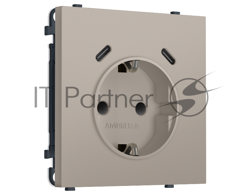 Комплект механизма электрической розетки SIGMA Серо-бежевый матовый 2USB С+C 20W (быст. зар.) с/з с/ш 16A-250V QUANT PRO (SP3705, PR165)