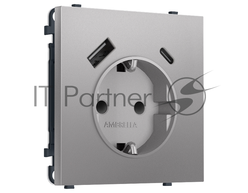 Комплект механизма электрической розетки SIGMA Сталь матовый 2USB A+C 20W (быст. зар.) с/з с/ш 16A-250V QUANT PRO (SP5100, PR160)