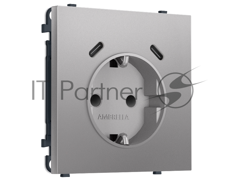 Комплект механизма электрической розетки SIGMA Сталь матовый 2USB С+C 20W (быст. зар.) с/з с/ш 16A-250V QUANT PRO (SP5105, PR165)