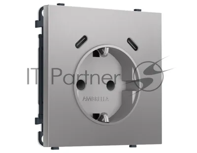 Комплект механизма электрической розетки SIGMA Сталь матовый 2USB С+C 20W (быст. зар.) с/з с/ш 16A-250V QUANT PRO (SP5105, PR165)