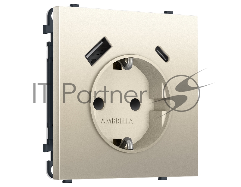 Комплект механизма электрической розетки SIGMA Шёлк 2USB A+C 20W (быст. зар.) с/з с/ш 16A-250V QUANT PRO (SP5500, PR160)