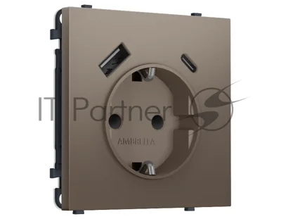 Комплект механизма электрической розетки SIGMA Темная бронза матовый 2USB A+C 20W (быст. зар.) с/з с/ш 16A-250V QUANT PRO (SP6400, PR160)
