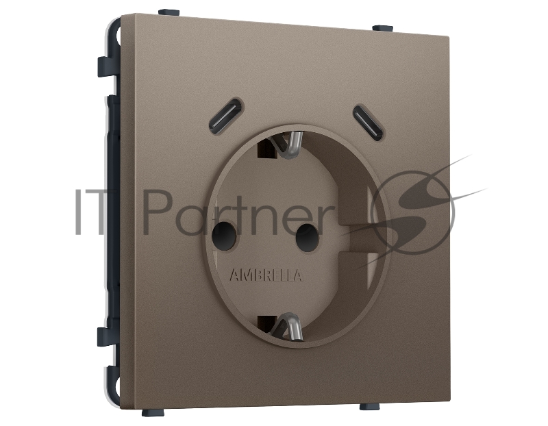 Комплект механизма электрической розетки SIGMA Темная бронза матовый 2USB С+C 20W (быст. зар.) с/з с/ш 16A-250V QUANT PRO (SP6405, PR165)