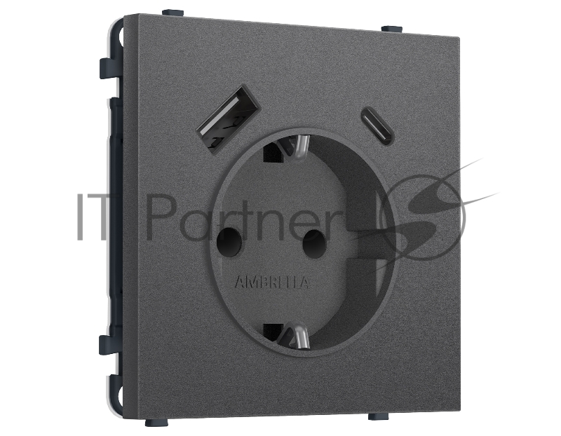 Комплект механизма электрической розетки SIGMA Антрацит серый 2USB A+C 20W (быст. зар.) с/з с/ш 16A-250V QUANT PRO (SP6600, PR160)