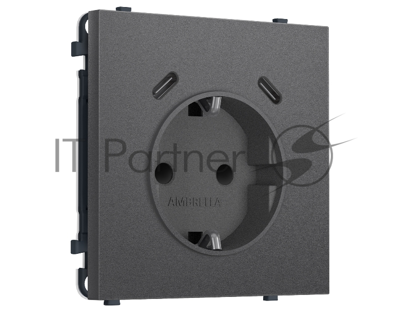 Комплект механизма электрической розетки SIGMA Антрацит серый 2USB С+C 20W (быст. зар.) с/з с/ш 16A-250V QUANT PRO (SP6605, PR165)