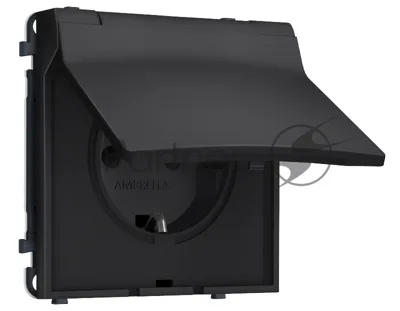 Комплект механизма электрической розетки SIGMA Черный матовый 50Hz 2P+E с/з с/ш и крышкой IP44 16A-250V QUANT PRO (SP8080, PR141)
