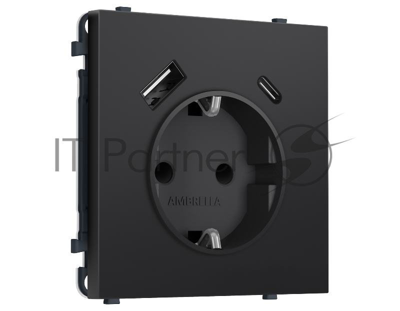 Комплект механизма электрической розетки SIGMA Черный матовый 2USB A+C 20W (быст. зар.) с/з с/ш 16A-250V QUANT PRO (SP8100, PR160)