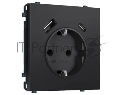 Комплект механизма электрической розетки SIGMA Черный матовый 2USB A+C 20W (быст. зар.) с/з с/ш 16A-250V QUANT PRO (SP8100, PR160)
