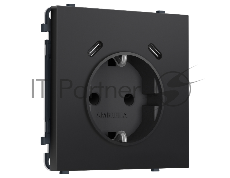 Комплект механизма электрической розетки SIGMA Черный матовый 2USB С+C 20W (быст. зар.) с/з с/ш 16A-250V QUANT PRO (SP8105, PR165)